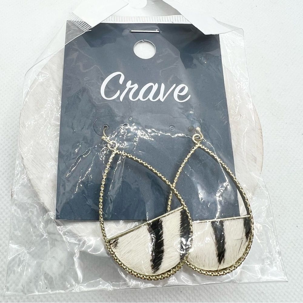 New Crave Zebra Print Gold Teardrop Earrings